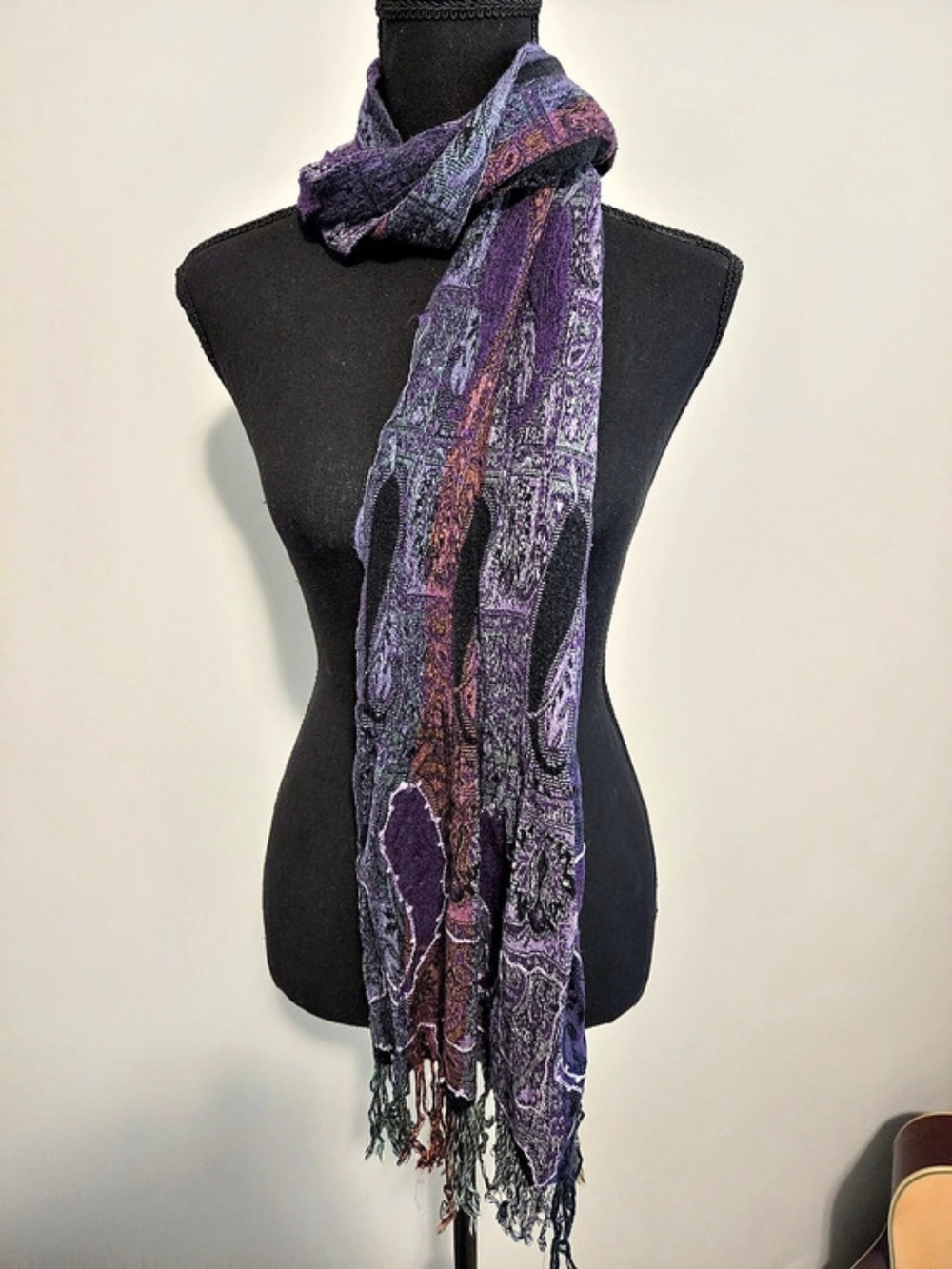 Purple Abstract Fringe Scarf Like New